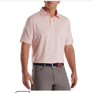 FootJoy School Of Fish Print Lisle Self Collar Golf‎ Polo Quail Lodge Pink M